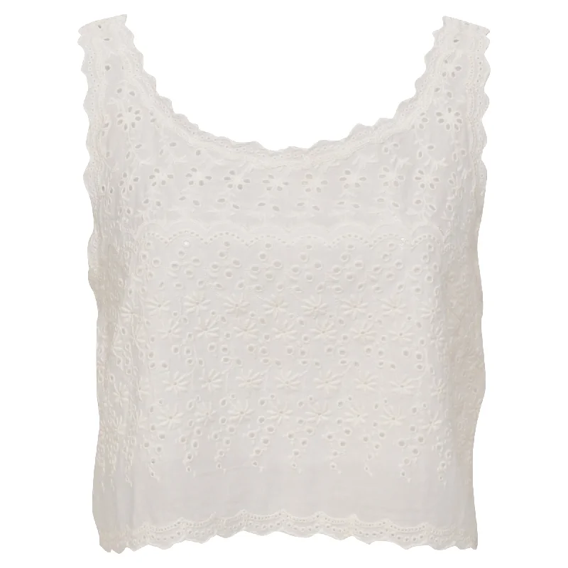 LoveShackFancy Cropped Eyelet Top in White Cotton