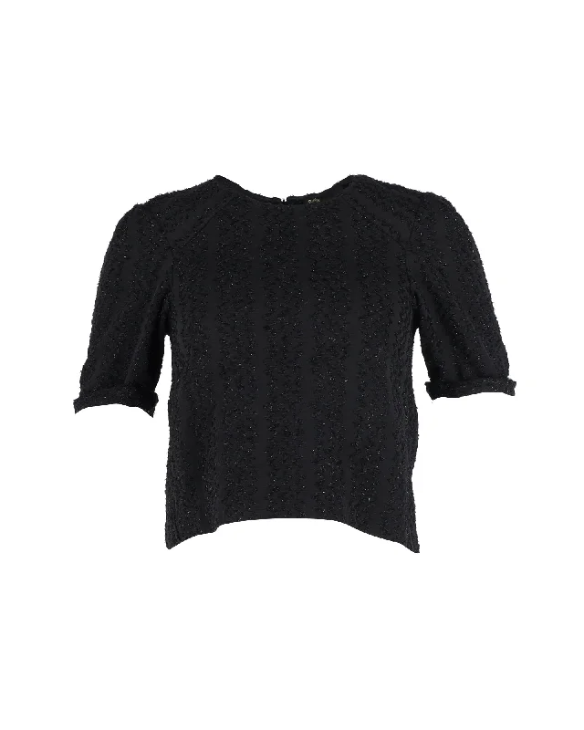 Maje Textured Crop Top in Black Acetate