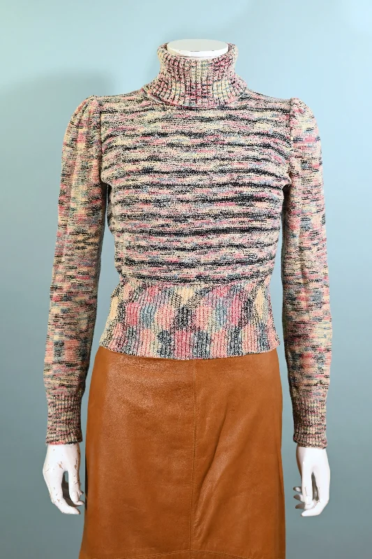 SOLD Vintage 60s Organically Grown Multi-Colored Cropped Turtleneck Sweater S