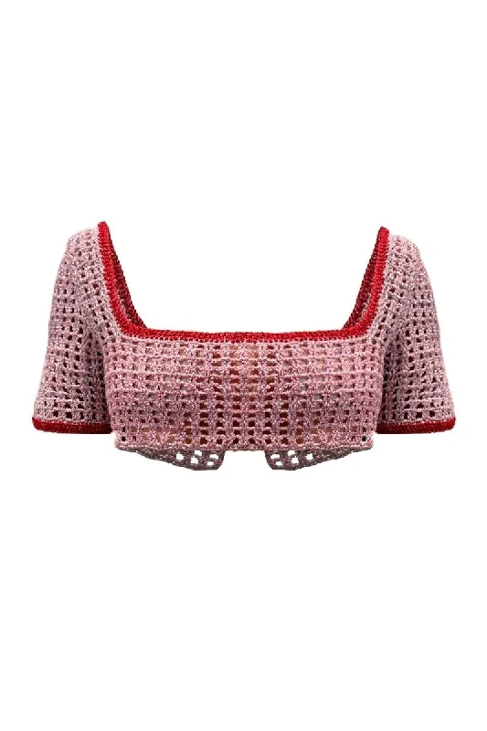 PINK AND RED CROCHET CROP TOP