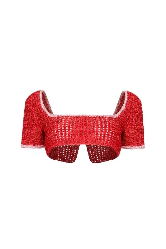 RED AND PINK CROCHET CROP TOP