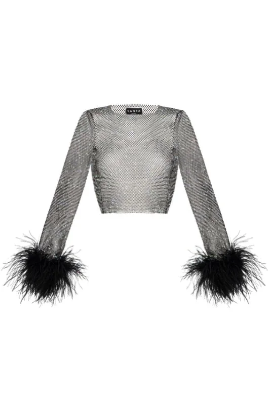 SPARKLE BLACK FEATHERS CROP TOP