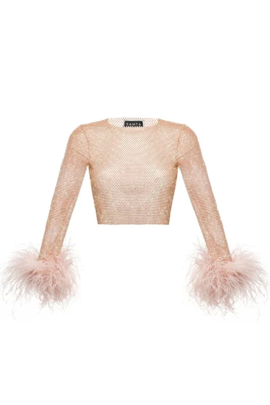 SPARKLE BLUSH FEATHERS CROP TOP