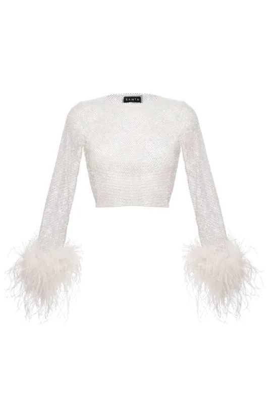 SPARKLE WHITE FEATHERS CROP TOP