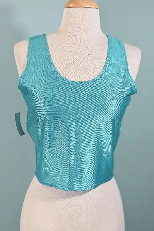 Vintage 80s Turquoise Spandex Crop Top, Sleeveless NWT Deadstock Unworn S/M