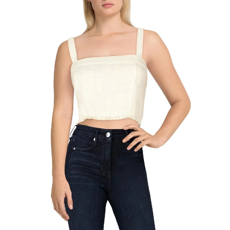 Willow & Clay Womens Tweed Fringe Crop Top