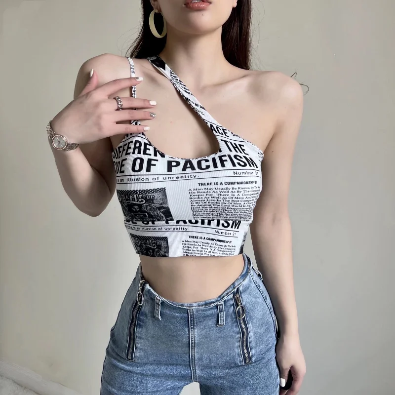 Women Newspaper Print Crop Top