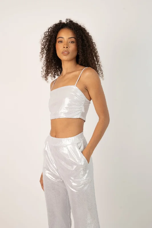 Yoko Crop Top in Metallic silver