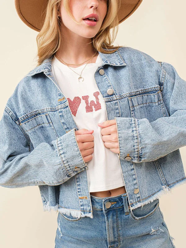 Love at the Back Heart Sequined Patched Denim Jacket | Crop Shacket