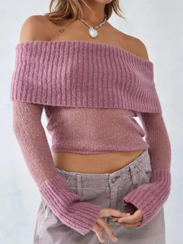 Off-Shoulder Crop Sweater Winter Knitting Top