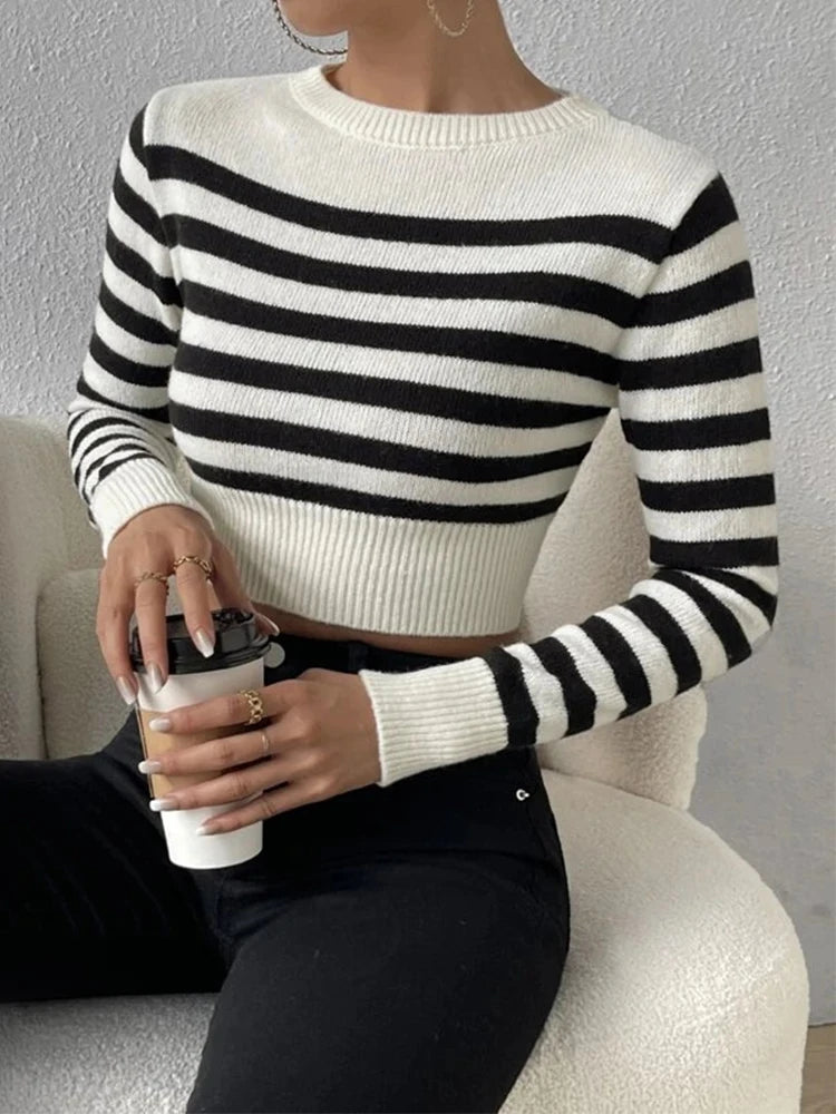 Sailor Striped Basic Crop Sweaters – Slim Fit